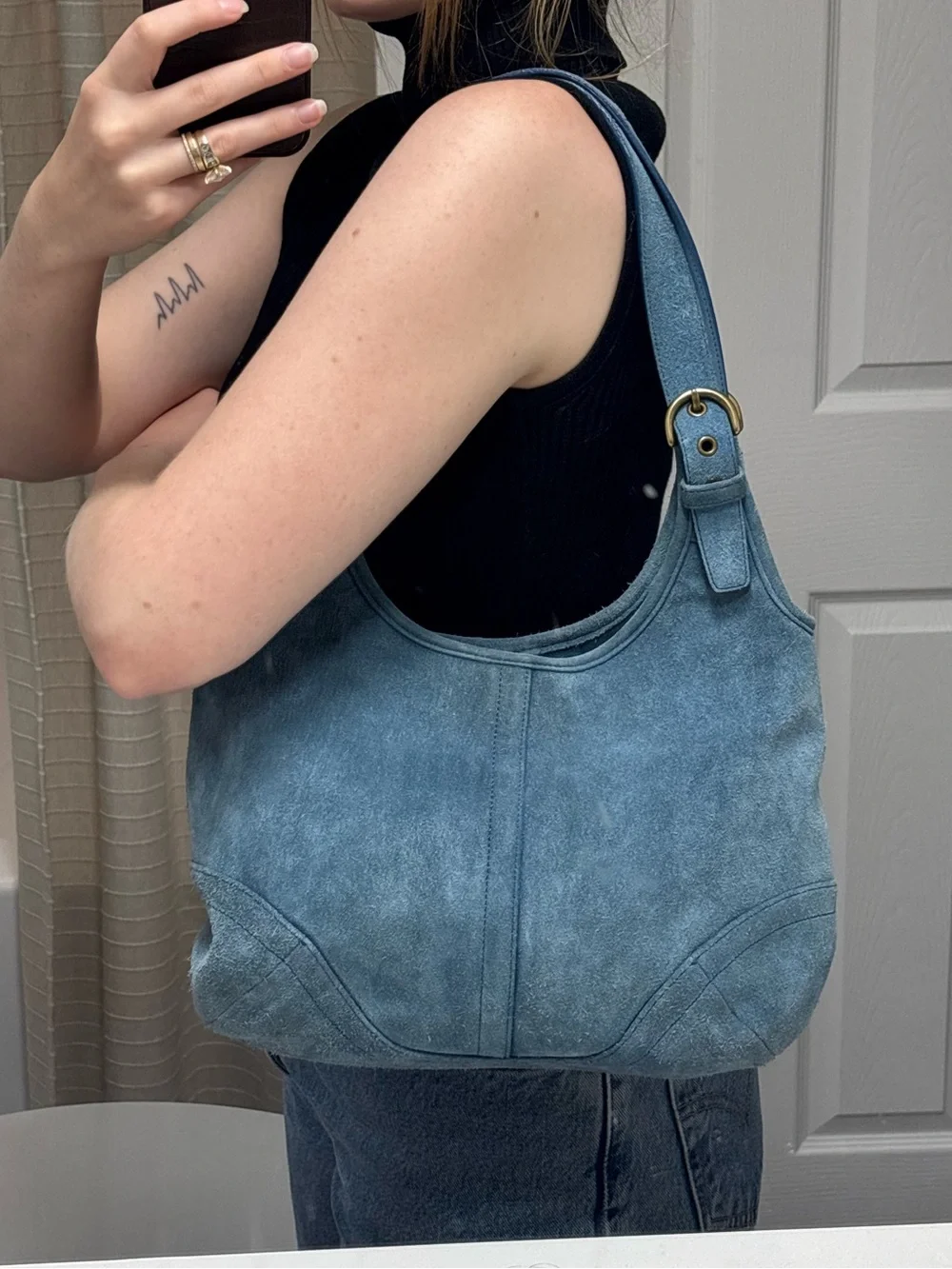 Vintage coach pool blue suede soho slim hobo bag